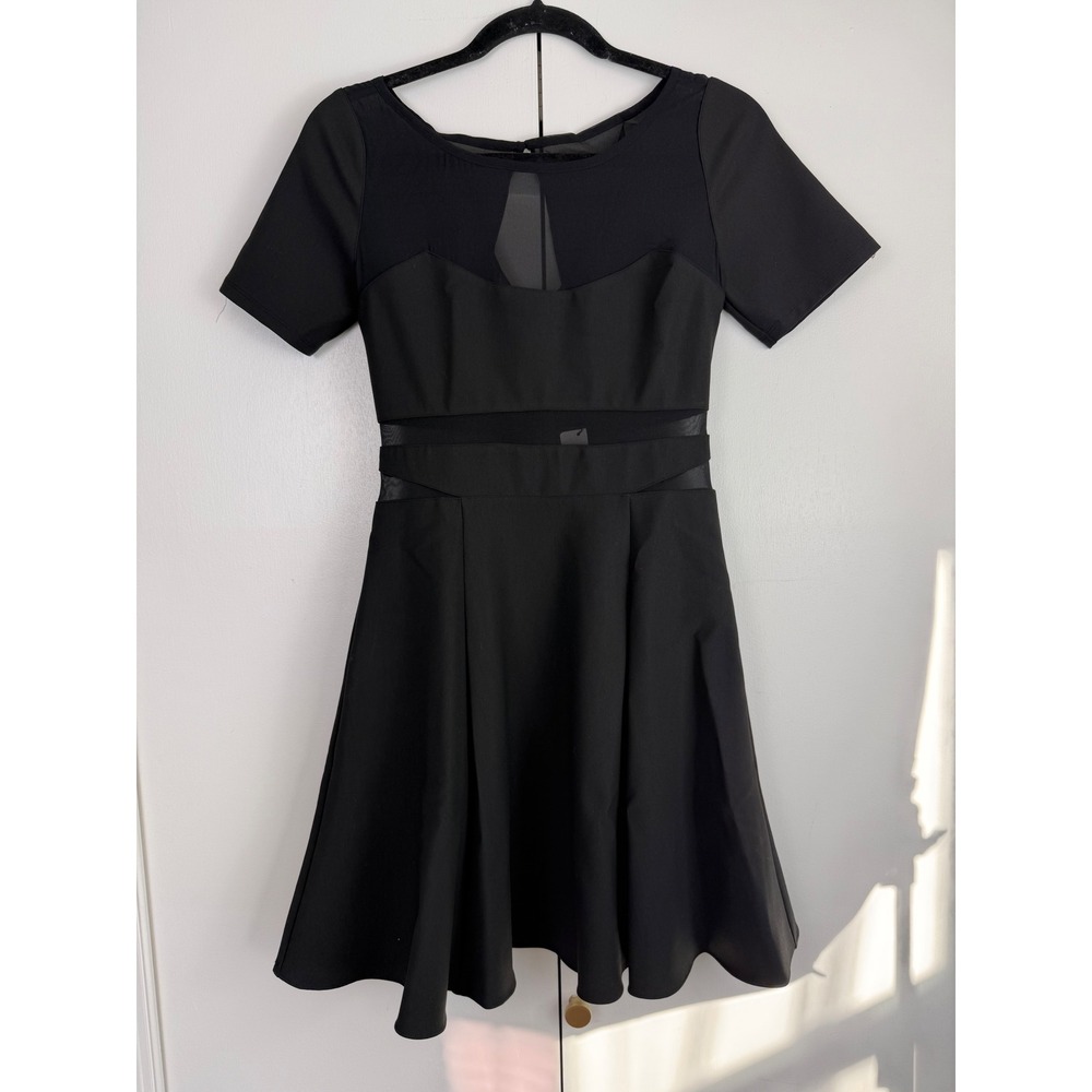Elizabeth and James Stretch Selena Dress Black Mesh Panel Fit Flare LD4711062L 4